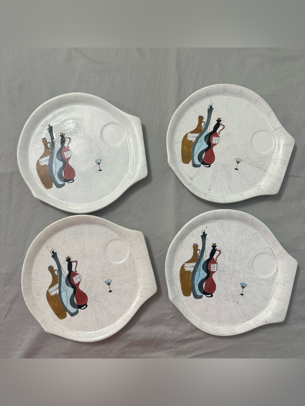 VTG Mid-Century Modern Japanese Snack Plates Wine & Liquor Bottles Set of 4